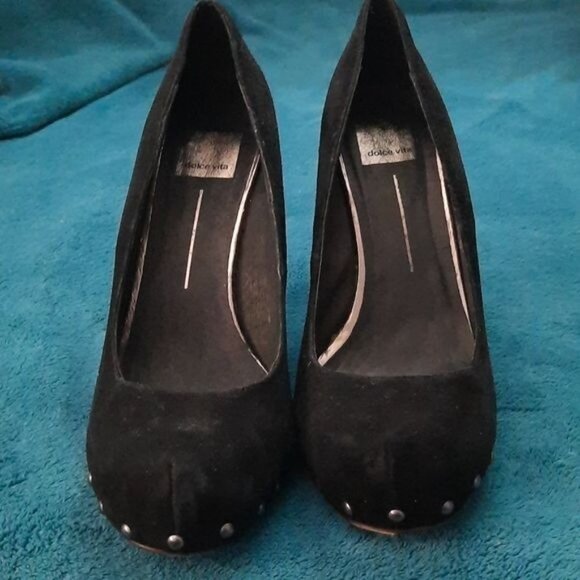 Dolce Vita Black Suede Leather Chunky Platform High Heel Pump Size 10 - Picture 2 of 16